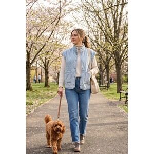 Blu Pepper Denim Light Blue Mock Neck Snap with Pockets Quilted Vest Sz L New